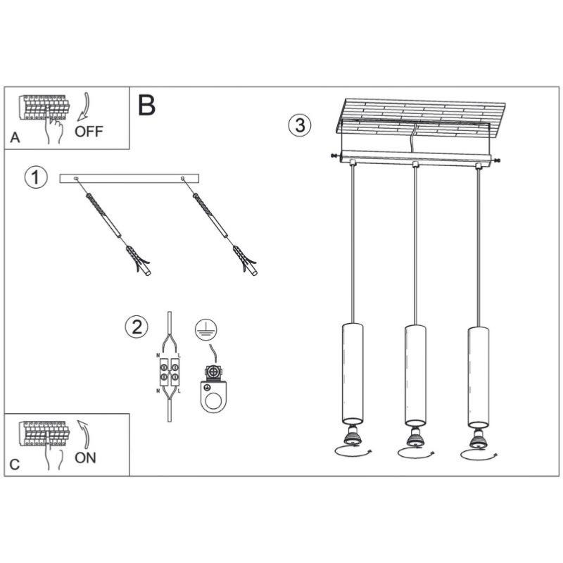 Suspension 3 Lampes Blanc pour Ampoules GU10