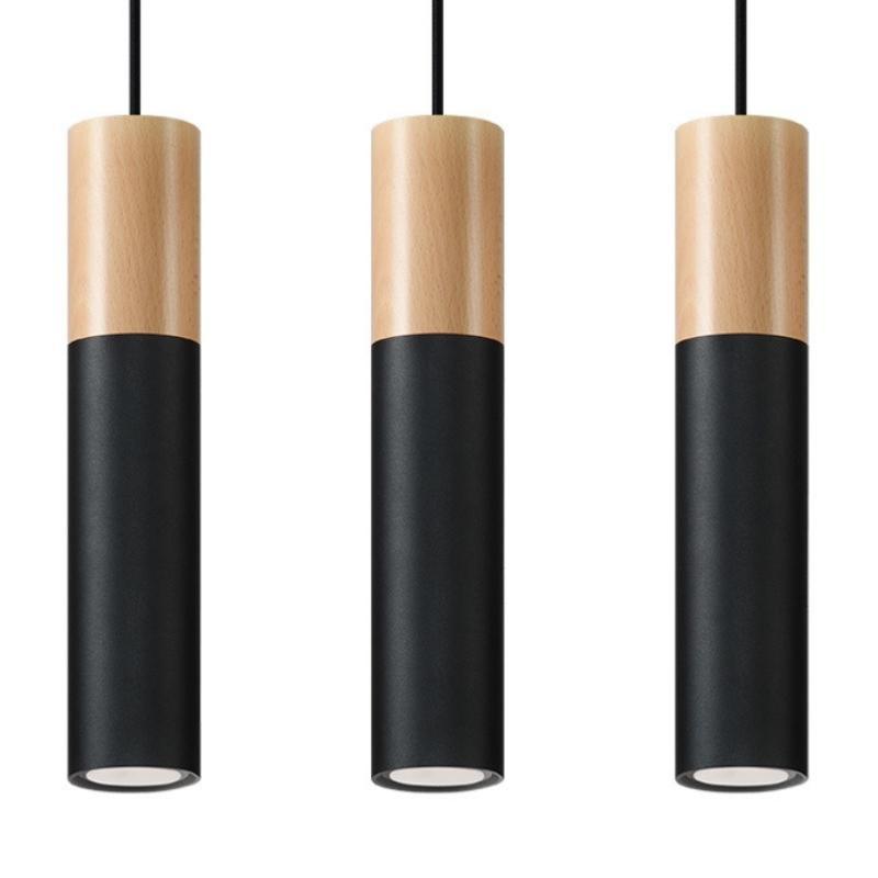 Suspension 3 Lampes Bois Noir pour Ampoules GU10