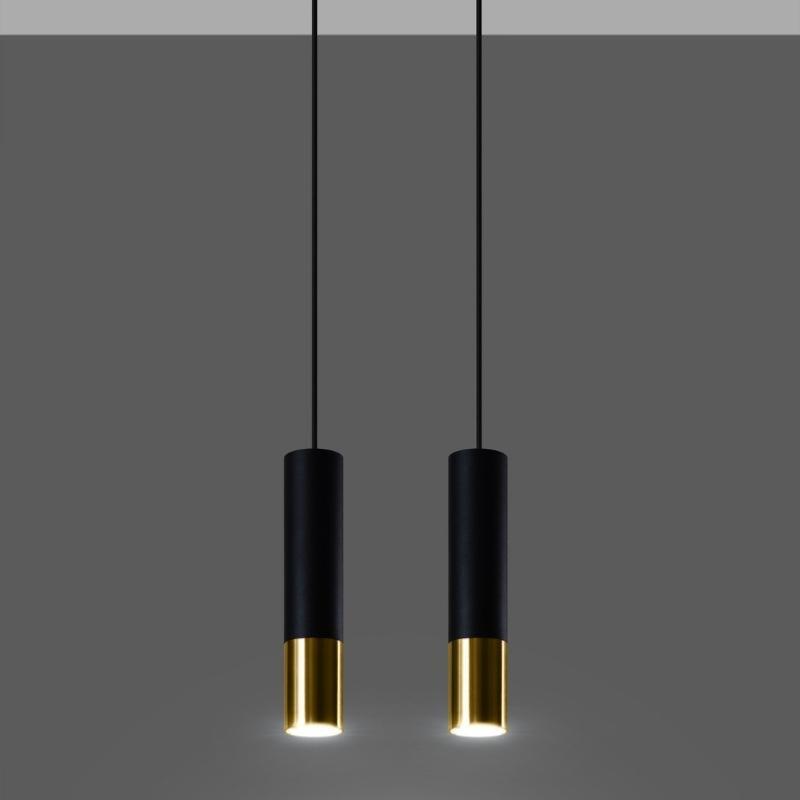 Suspension 2 Lampes Noir Or pour Ampoules GU10