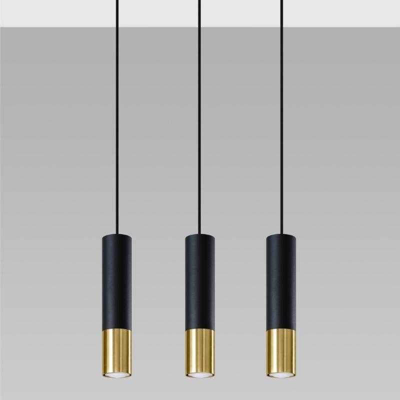 Suspension 3 Lampes Noir Or pour Ampoules GU10