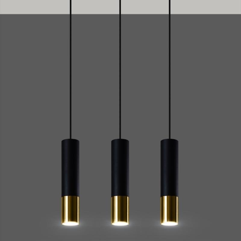 Suspension 3 Lampes Noir Or pour Ampoules GU10