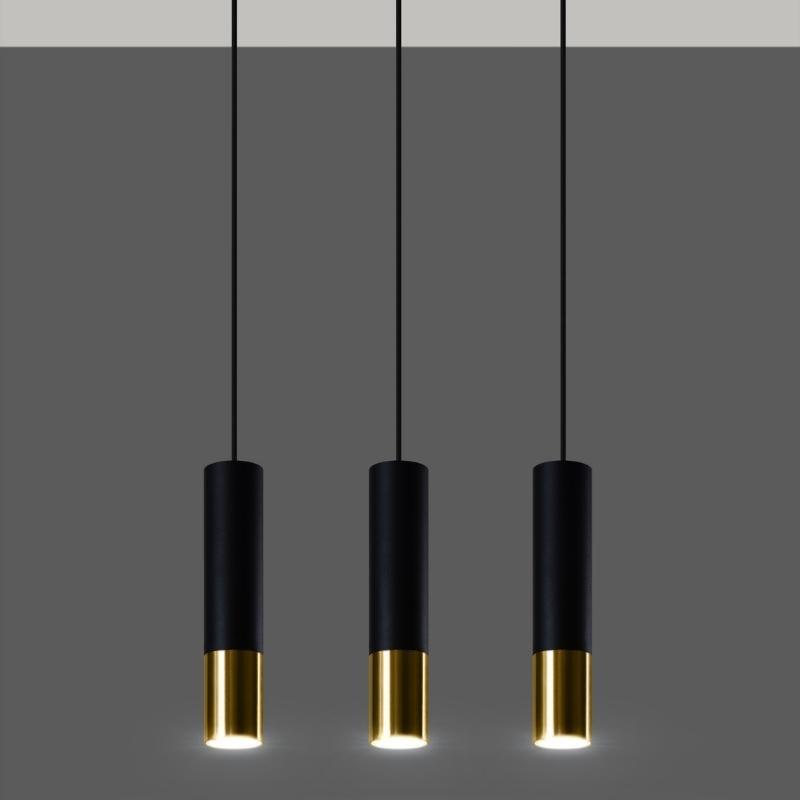 Suspension 3 Lampes Noir Or pour Ampoules GU10