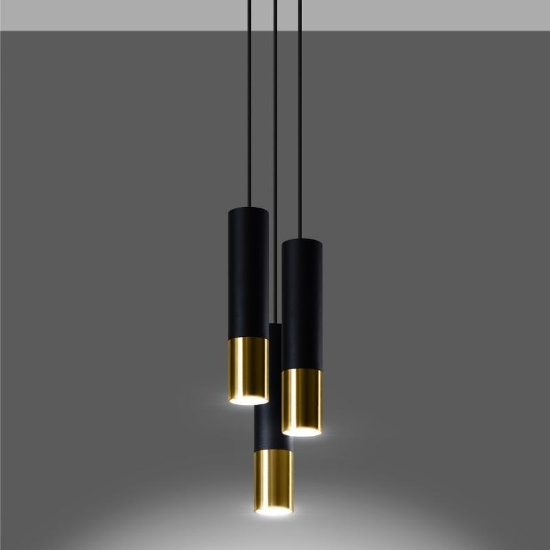 Suspension Design 3 Lampes Noir Or Élégant pour Ampoules GU10