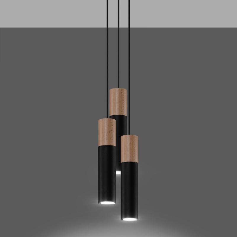 Suspension Design 3 Lampes Bois Noir Élégant pour Ampoules GU10
