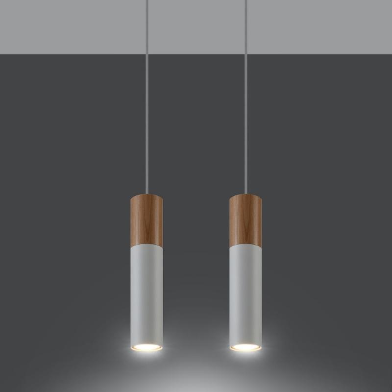 Suspension 2 Lampes Bois Blanc pour Ampoules GU10