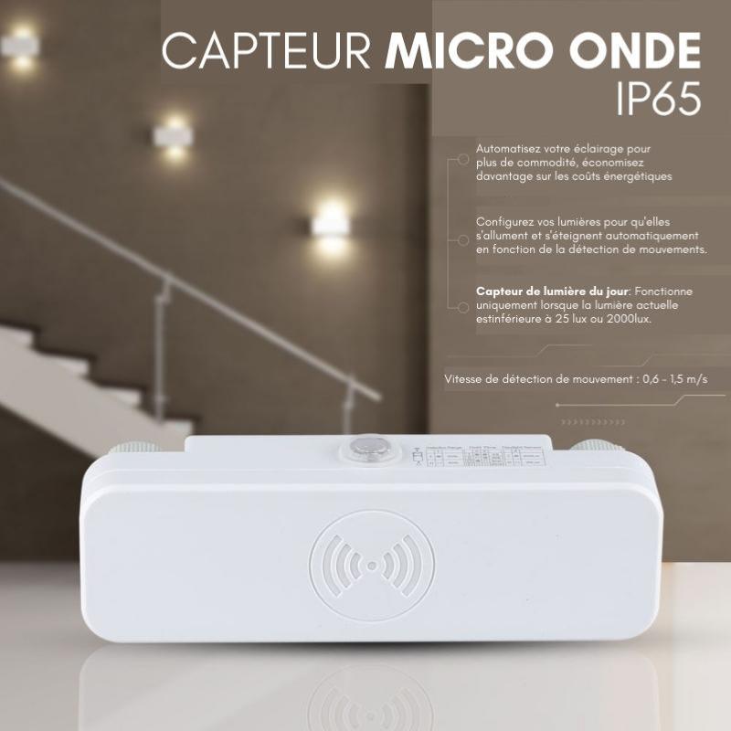 Détecteur de Mouvement Micro Ondes en Saillie IP65 Blanc