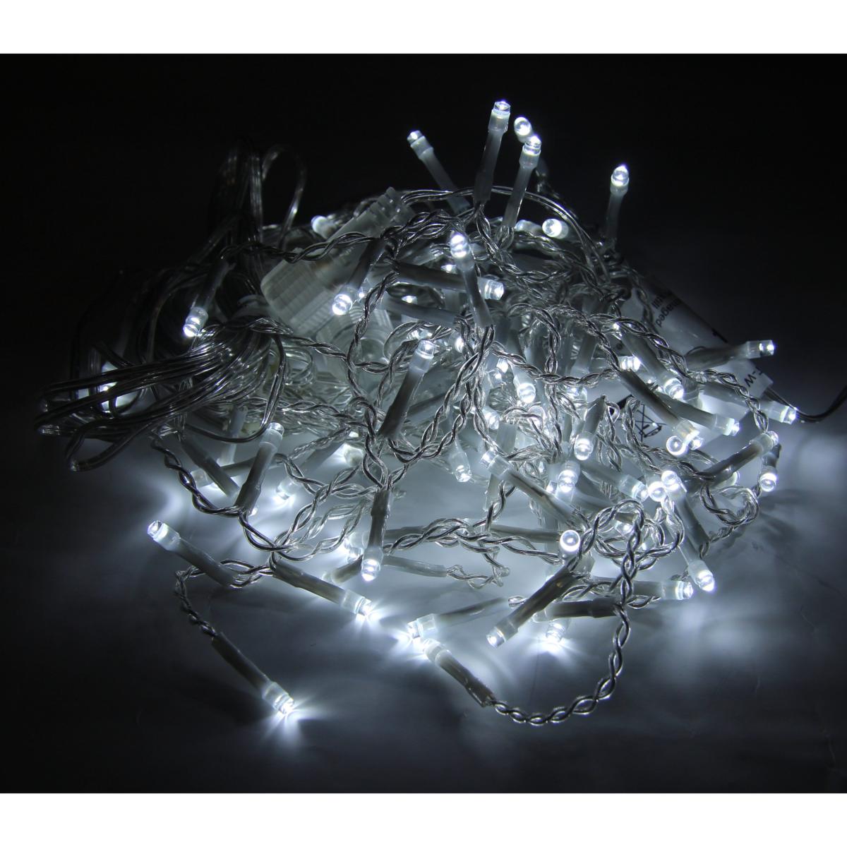 Rideau Guirlande LED 220V 3M IP44 100LED TRANSPARENT (Transfo + Connecteur)