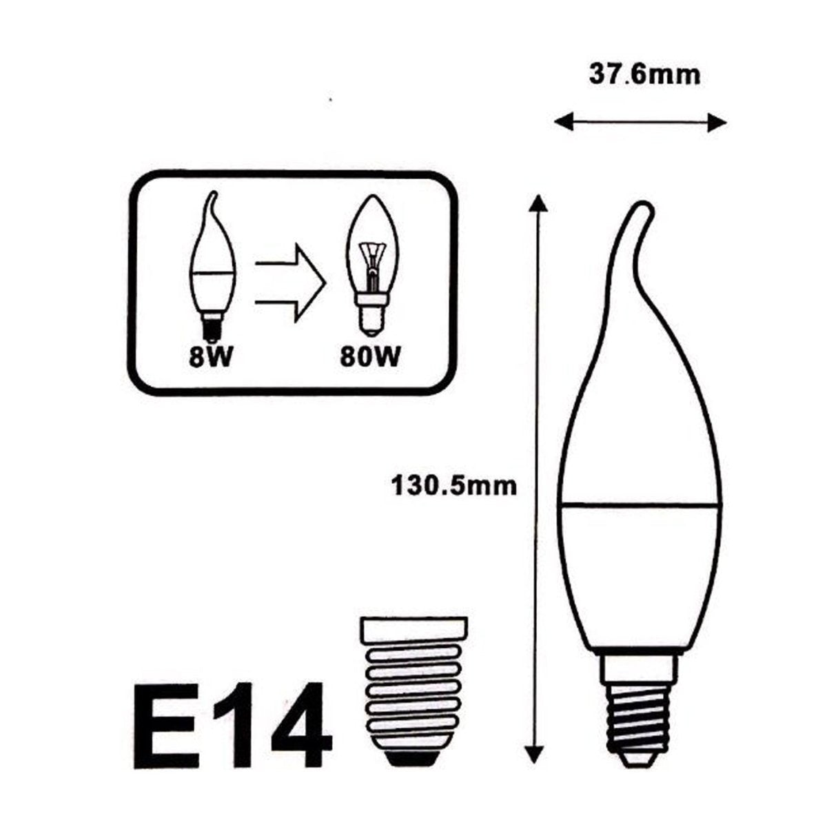 Ampoule LED E14 Flamme 8W 220V COB 300° (Pack de 10) - Silamp France