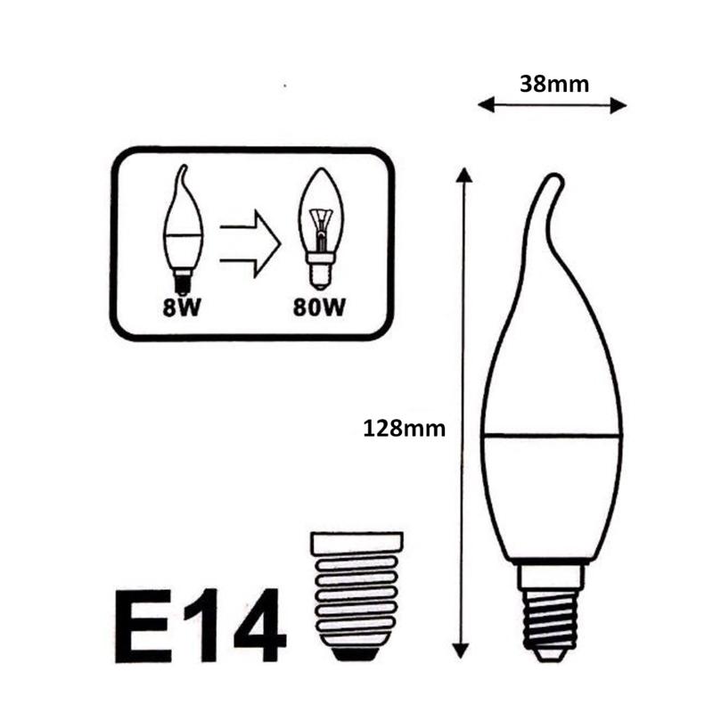 Ampoule LED E14 Flamme 8W 220V Ø38mm (Pack de 100) - Silamp France