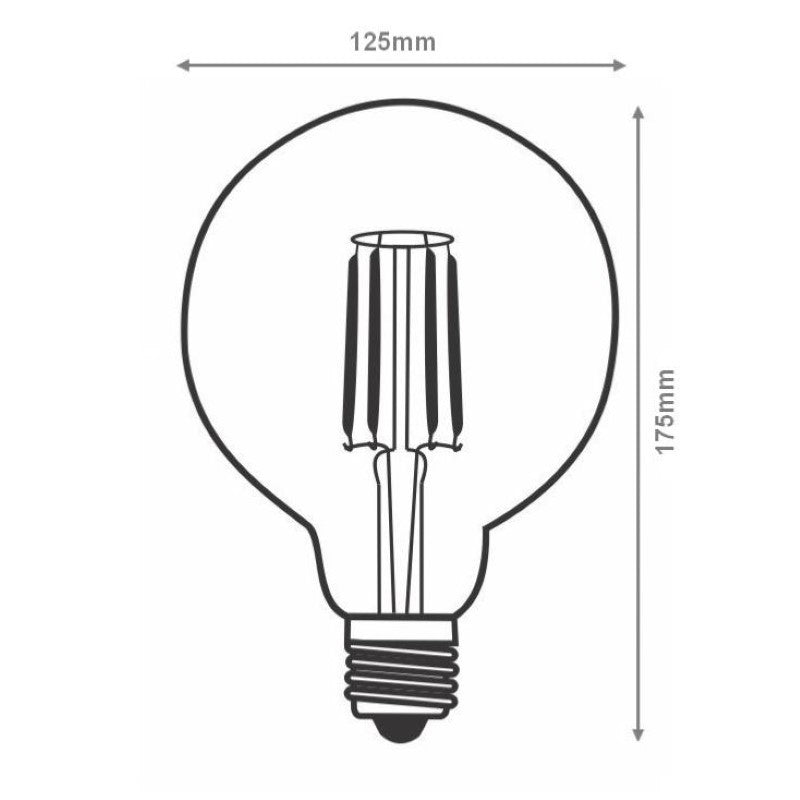 Ampoule led E27 G125 filament 8W 2300K