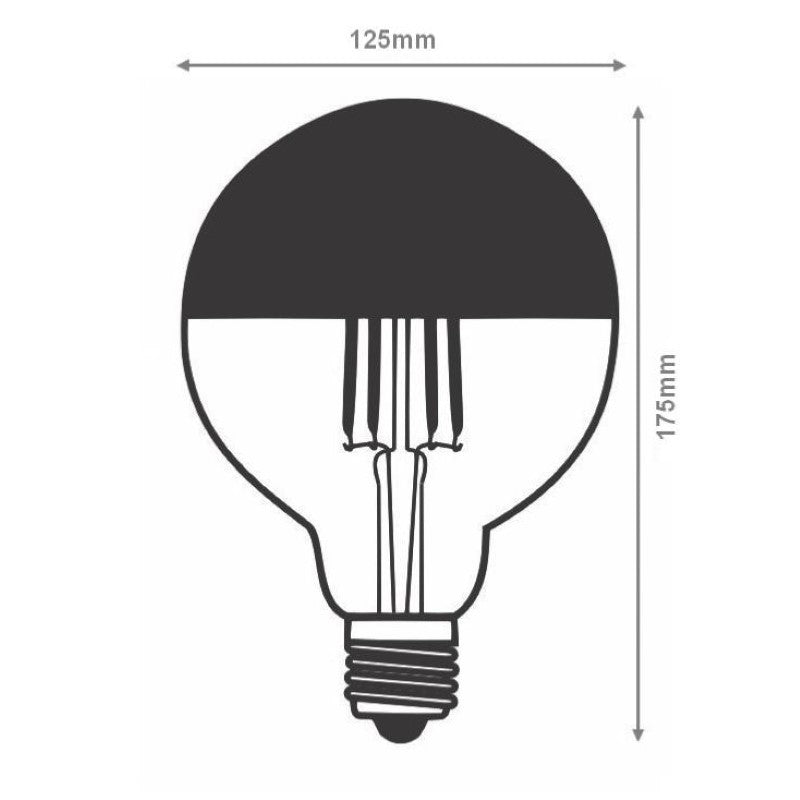 Ampoule LED E27 Filament Dimmable 8W G125 Globe Reflect Argent - Silamp France