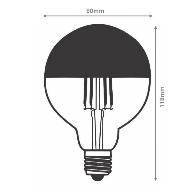 Ampoule LED E27 Filament Dimmable 8W G80 Globe Reflect Argent - Silamp France