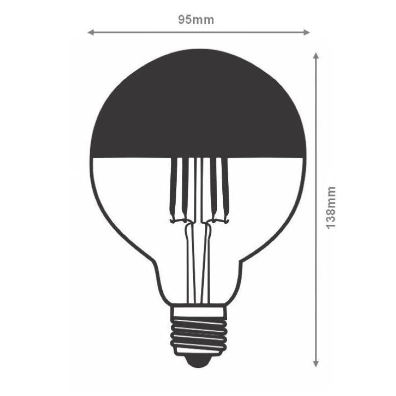 Ampoule LED E27 Filament Dimmable 8W G95 Globe Reflect Argent - Silamp France