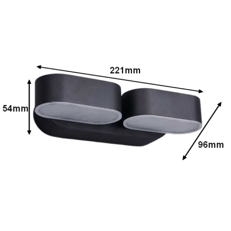 Applique Murale Double Noire LED 12W IP54 Orientable Ovale - Silamp France