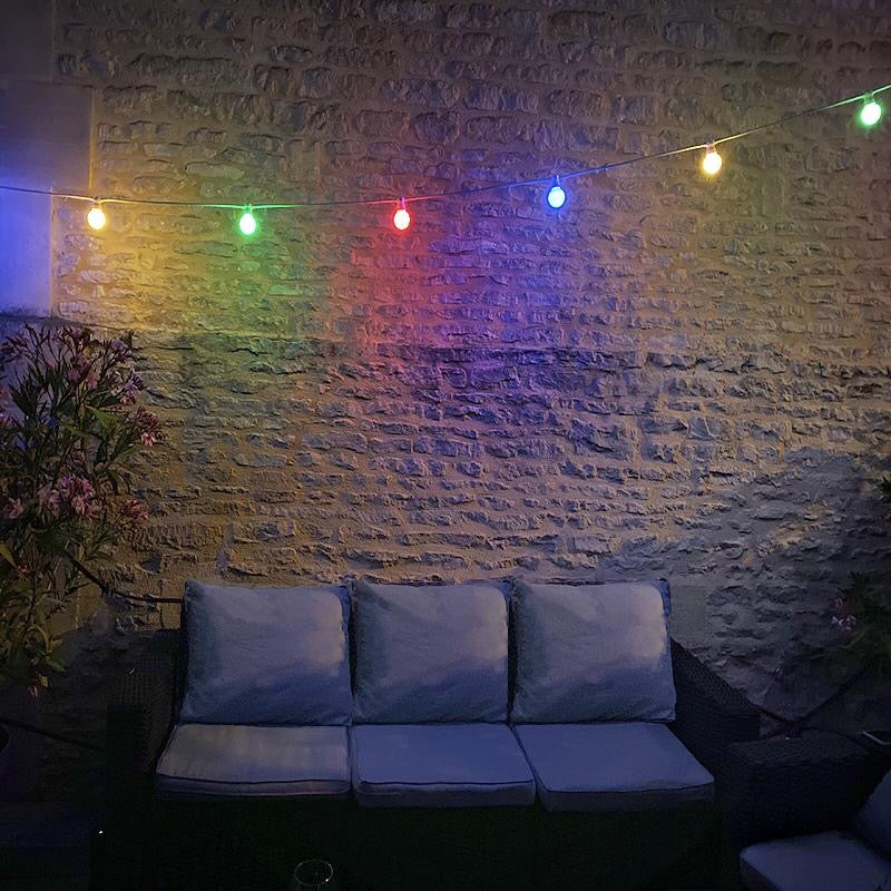 Guirlande Guinguette LED 8M 10pcs 3W IP65 Multicolore - Câble Blanc