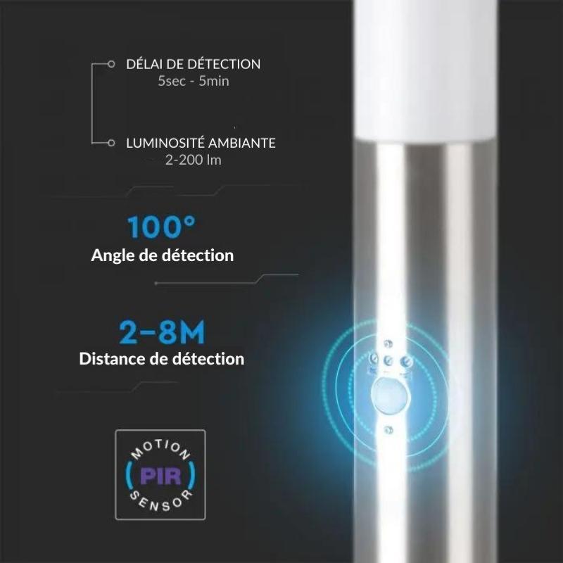 Borne de Jardin Acier Inoxydable avec Détecteur 110cm pour Ampoule E27 IP44 - Silamp France