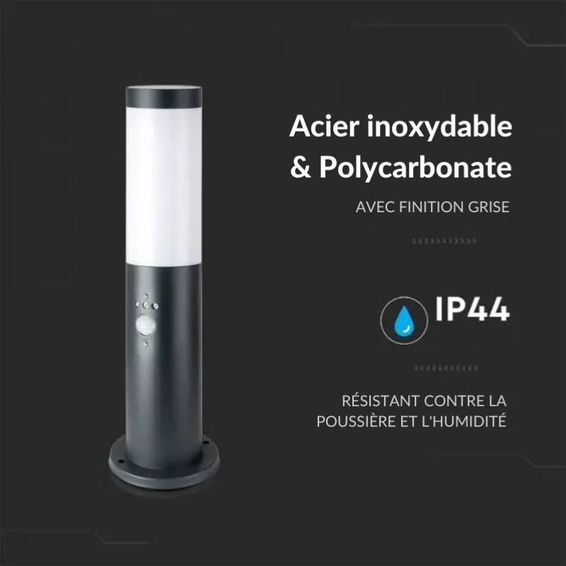 Borne Extérieur Anthracite avec Détecteur 110cm pour Ampoule E27 IP44 - Silamp France