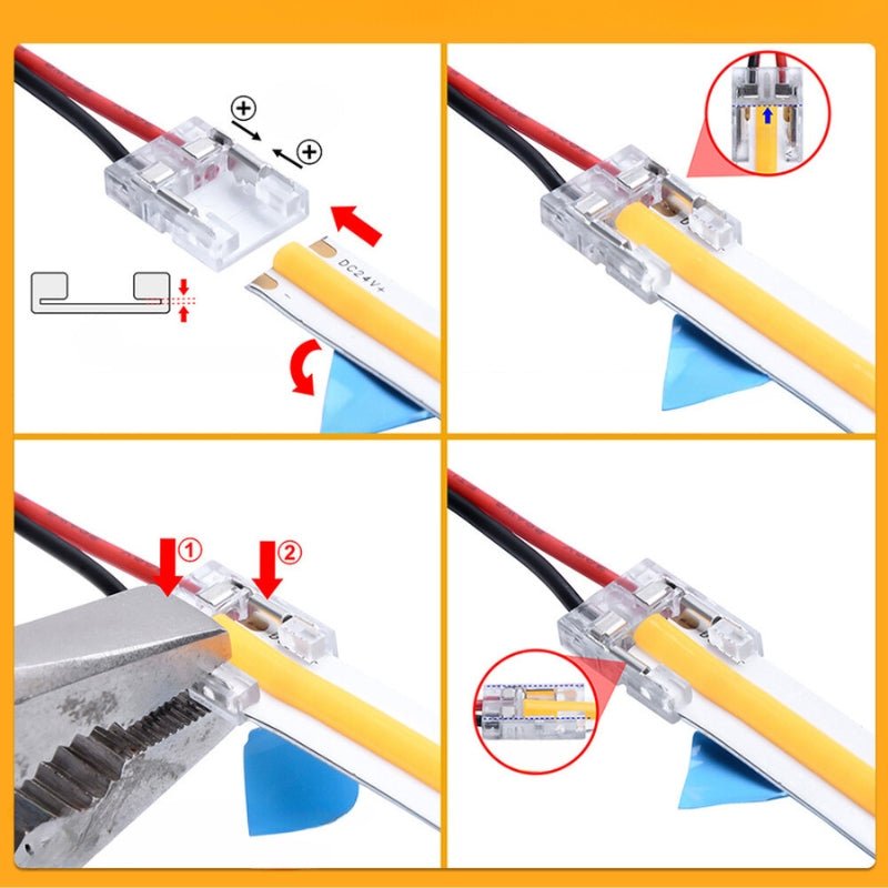 Connecteur à 2 têtes avec Fil pour Ruban LED COB 48V 10mm - Silamp France