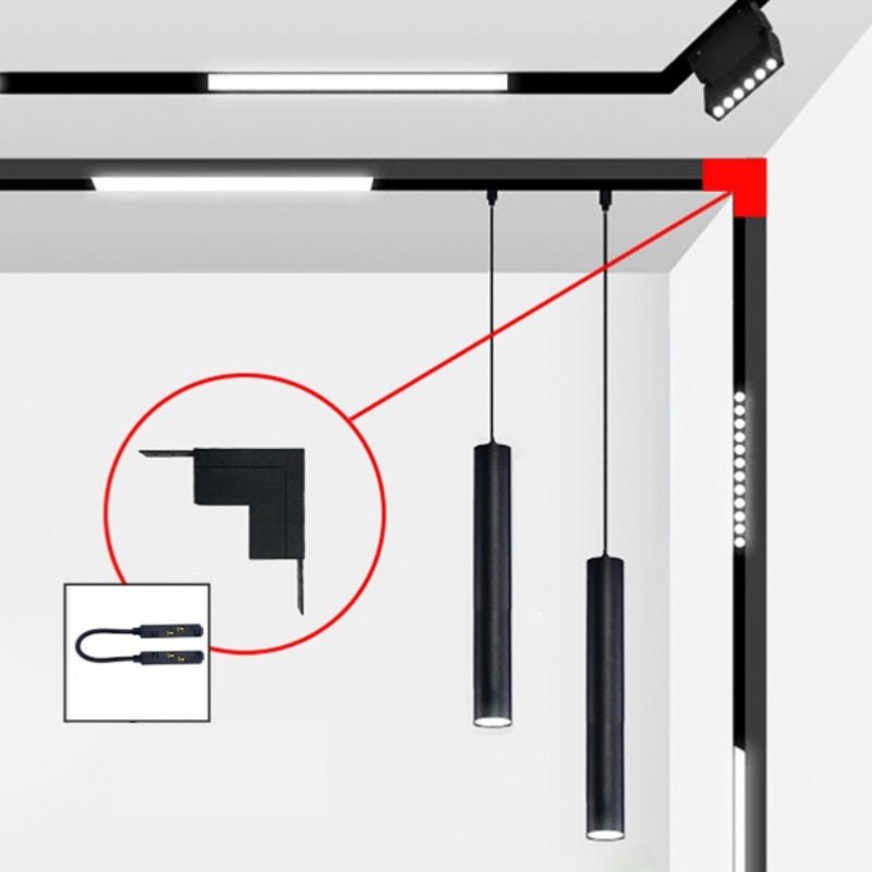 Connecteur Angle Rentrant pour Rail Magnétique en Saillie Noir + Connecteur Souple - Silamp France