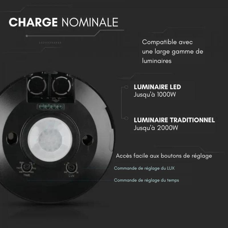 Détecteur de Mouvement en Saillie 8m 360° Noir - Silamp France