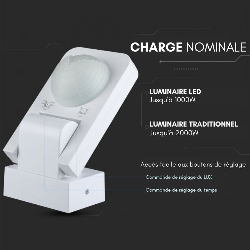 Détecteur de Mouvement Infrarouge Orientable IP65 Blanc - Silamp France