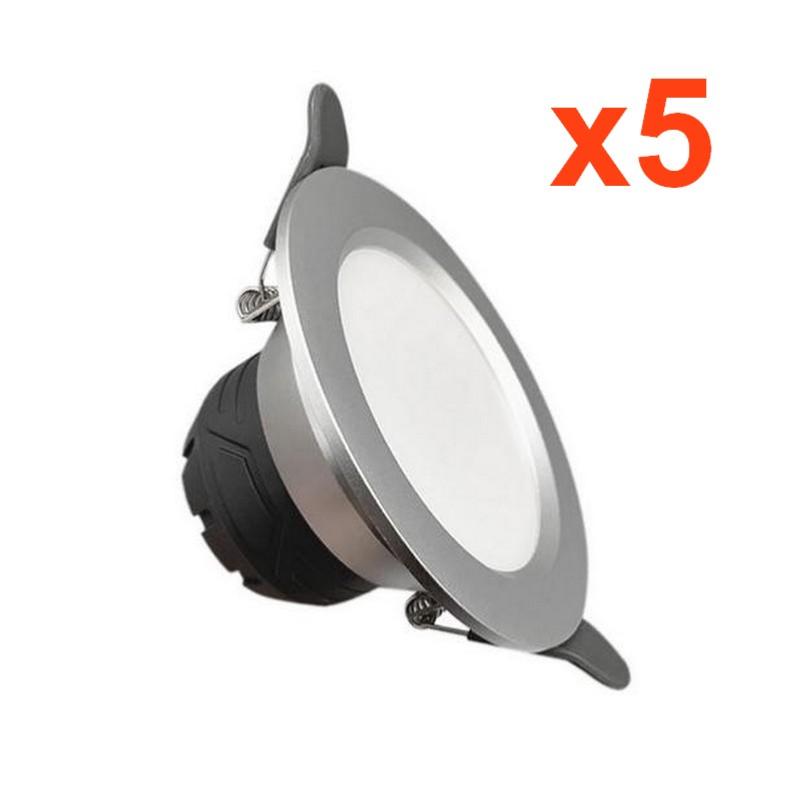 Spot LED Encastrable 6W Rond ARGENT lumière variable - 3000K/4000K/6500K (Pack de 5)