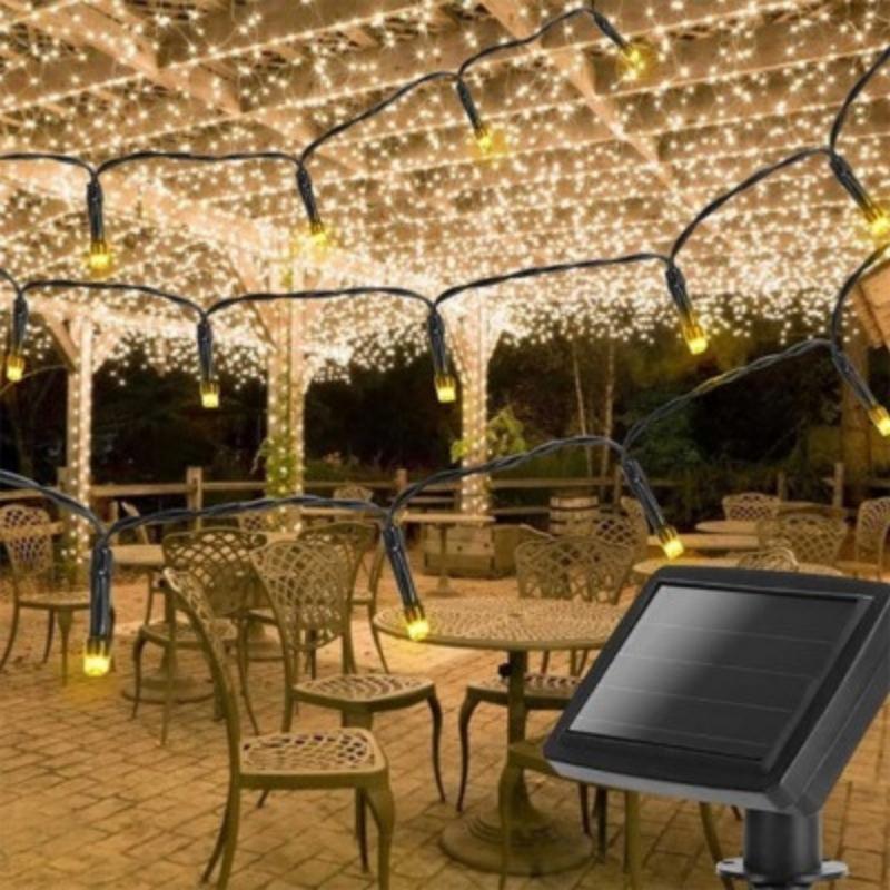 Guirlande LED Solaire 10M 100LED IP65 8 Modes - Câble noir, Blanc Chaud