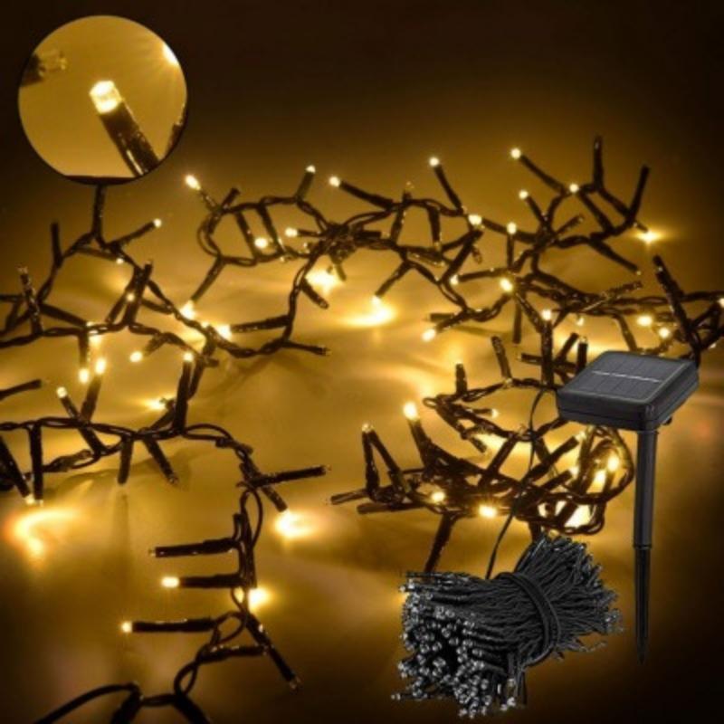 Guirlande LED Solaire 10M 100LED IP65 8 Modes - Câble noir, Blanc Chaud