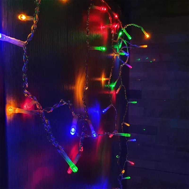 Rideau Lumineux 120LED IP44 2M, Câble transparent - Multicolore