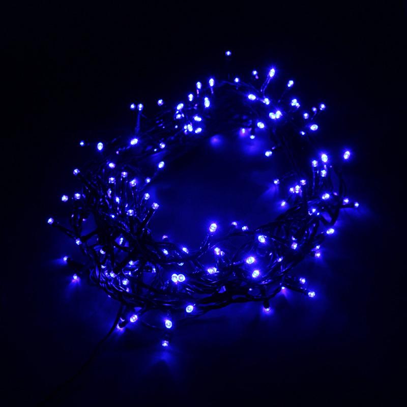 Guirlande LED 9M 180LED IP44 Bleue, 8 modes avec timer - Câble vert (+ transfo)