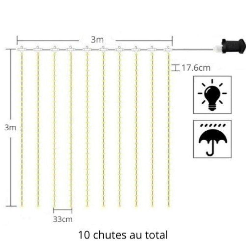 Guirlande LED Connectée Rideau Multicolore 220V 3M IP44 180 LED (+transfo) - Silamp France