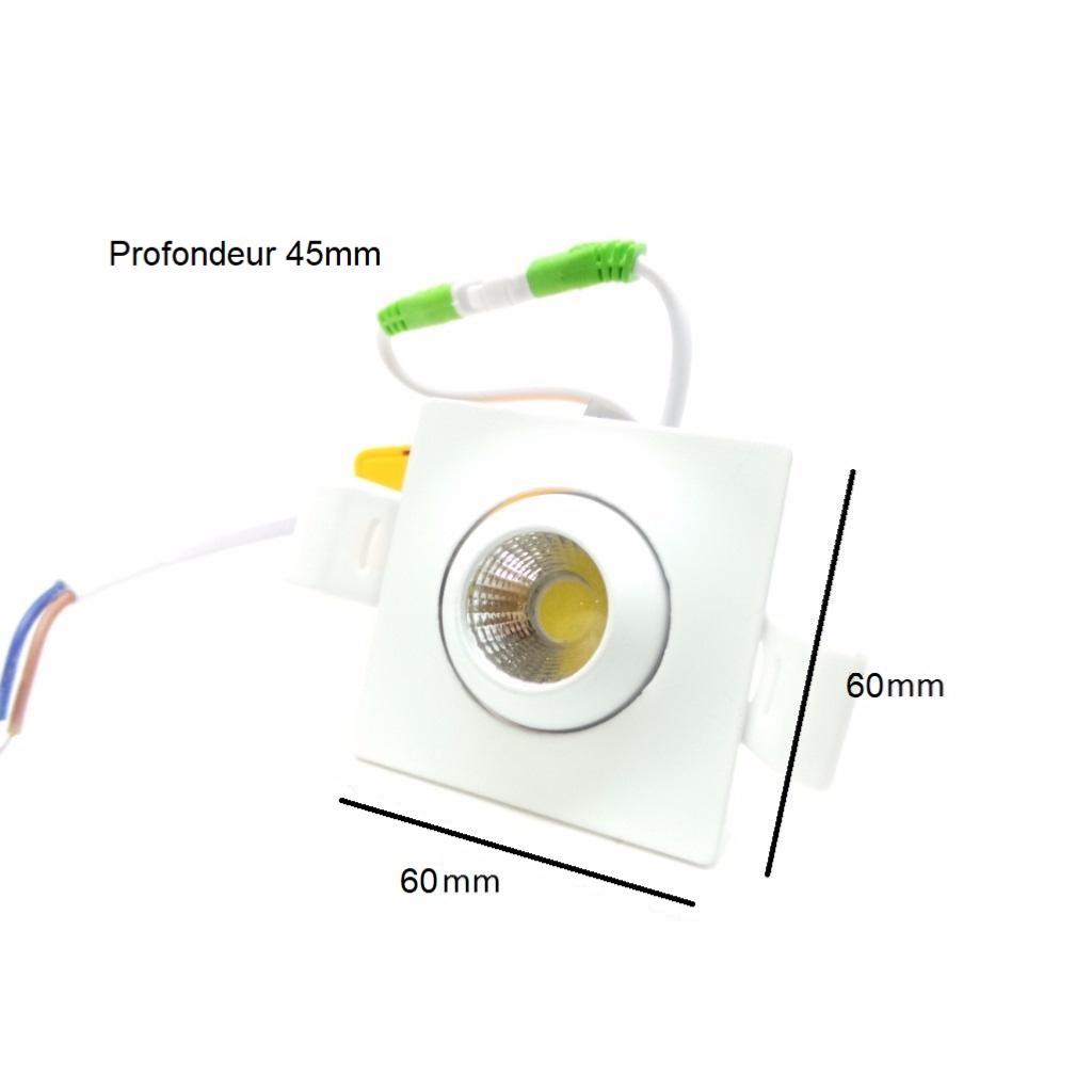 Mini Spot LED Encastrable Orientable 3W COB 45° Carré