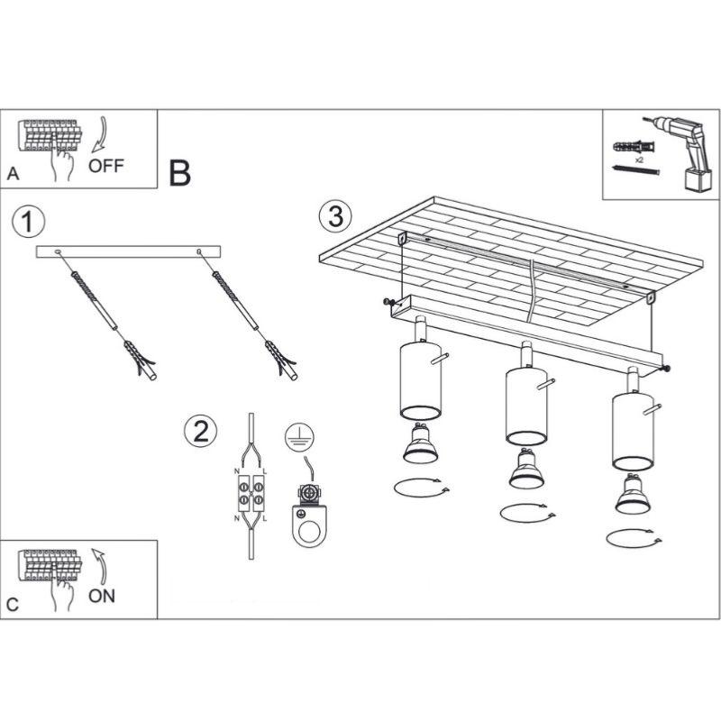 Plafonnier Bois Orientable pour 3 Ampoules GU10