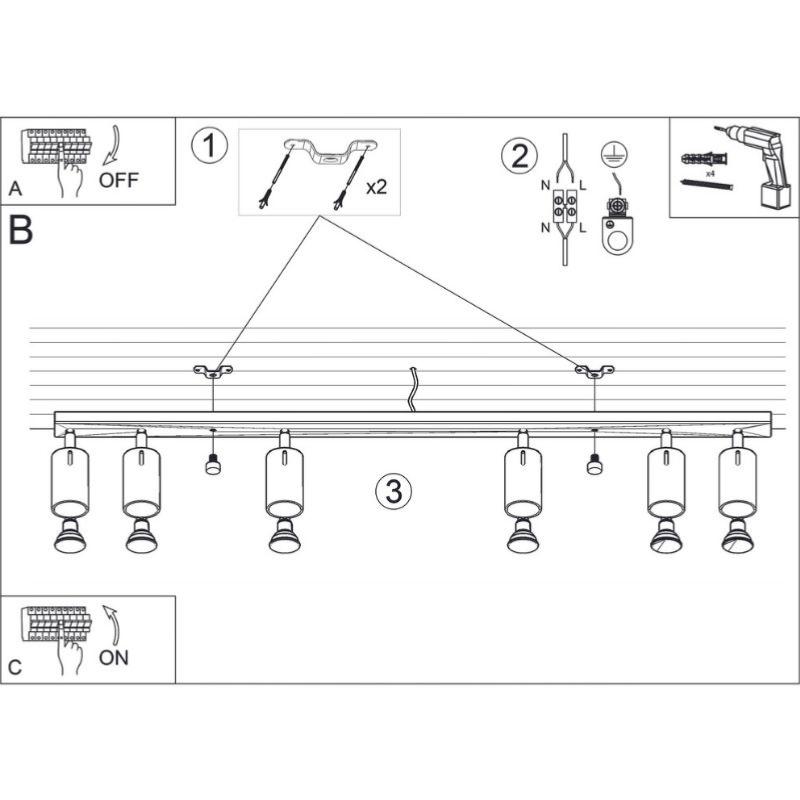 Plafonnier Spot Orientable Blanc pour 6 Ampoules GU10