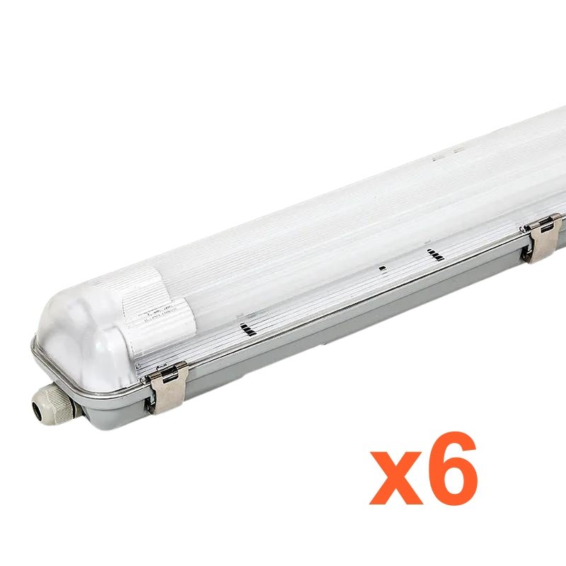 Kit de Réglette LED IP65 + 2 Tube Néon LED 120cm T8 18W (Pack de 6) - Silamp France