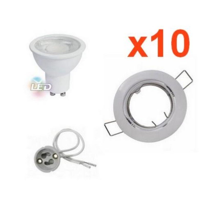 Kit Spot LED GU10 encastrable 8W Orientable Rond Blanc (Pack de 10) - Silamp France