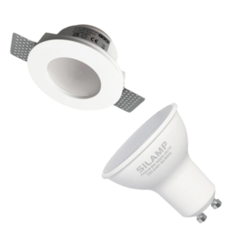 Kit Support Spot GU10 LED Rond Blanc Ø120mm + vitre opaque avec Ampoule LED 6W - Silamp France
