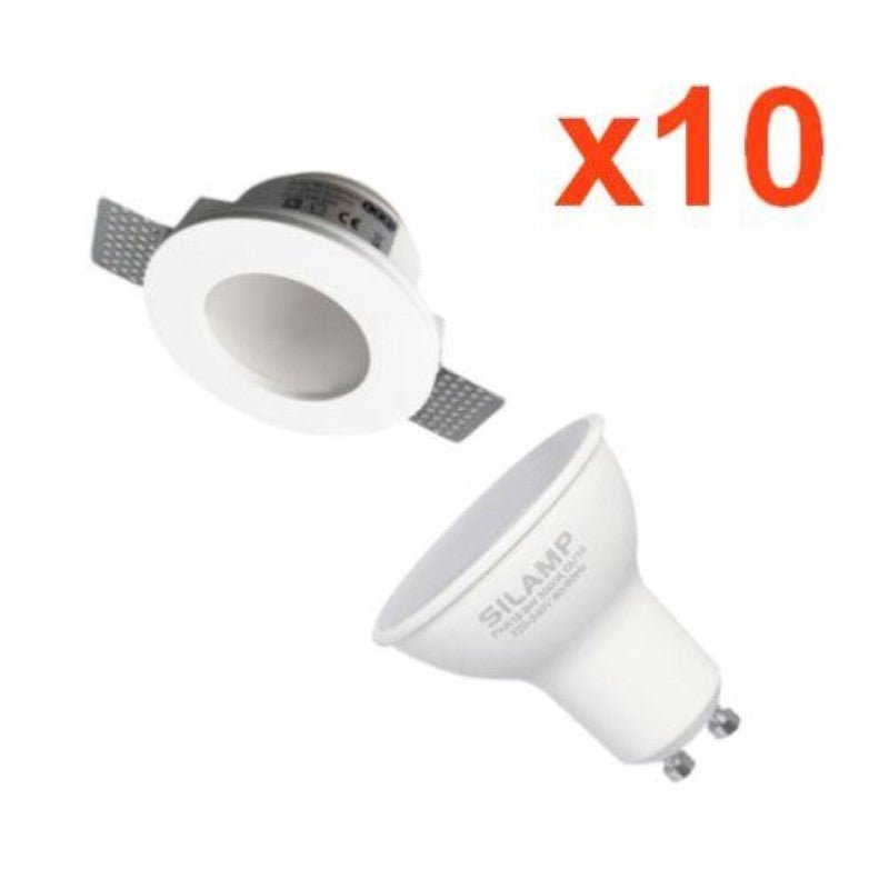 Kit Support Spot GU10 LED Rond Blanc Ø120mm + vitre opaque avec Ampoule LED 6W (Pack de 10) - Silamp France
