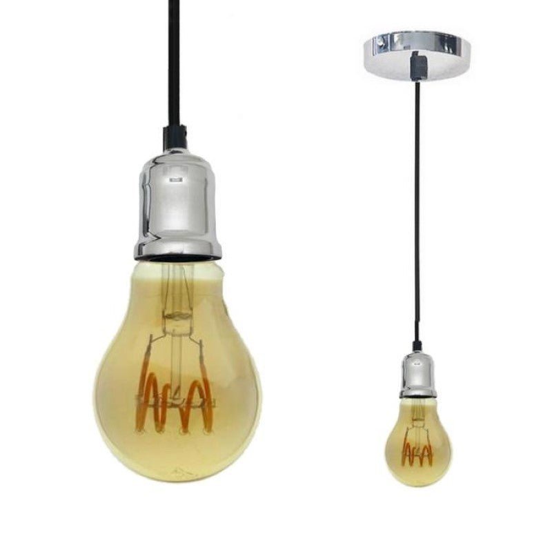 Kit Suspension Luminaire Argent Chromé avec Ampoule LED Filament Torsadé 4W - Silamp France