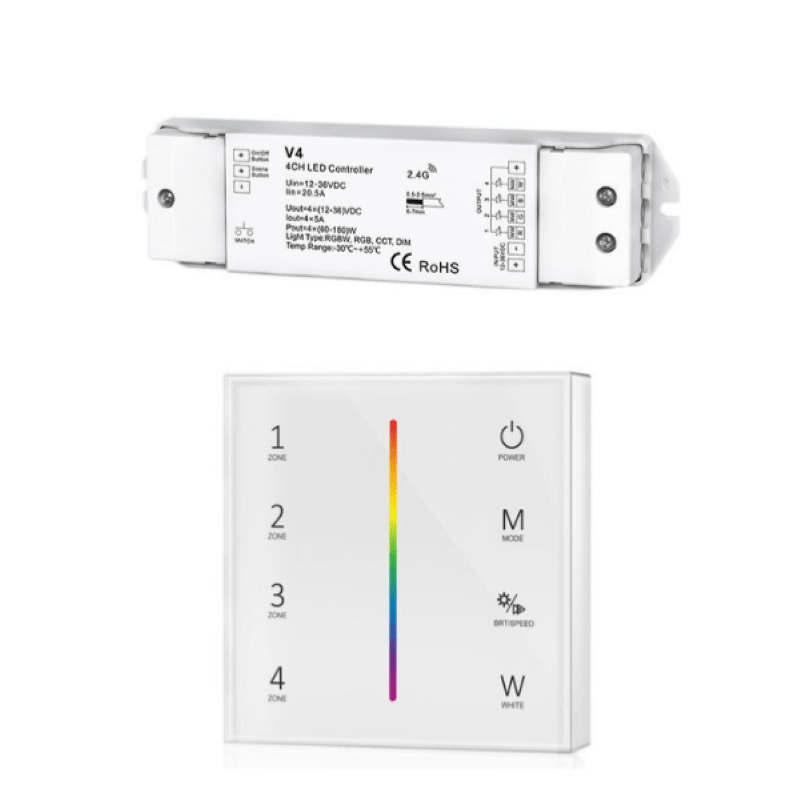 Kit Variateur Tactile RGB Sans Fil 4 Zones et Dimmer RF - Silamp France