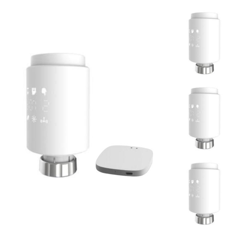 Kit de 4 Têtes Thermostatiques Connectées Universelle + Passerelle ZigBee