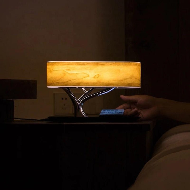 Lampe de Chevet LED Design avec Enceinte & Chargeur Sans fil - Dimmable Tactile - Silamp France