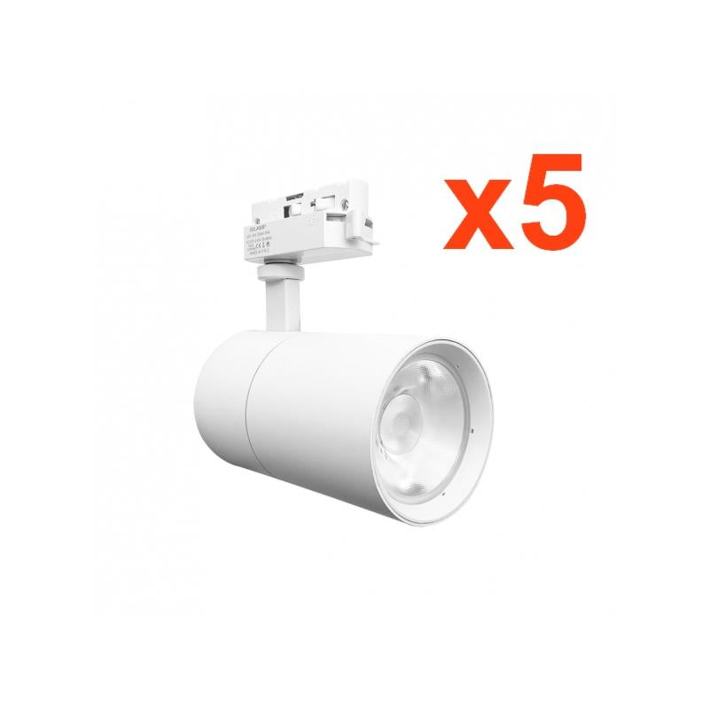 Spot LED sur Rail 30W 80° Compact Monophasé BLANC (Pack de 5)