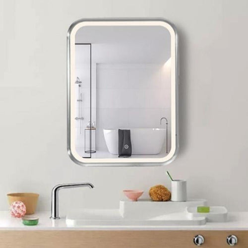 Miroir LED Rectangulaire 35W 60x80cm avec Interrupteur Tactile Cadre Alu pour Salle de Bain
