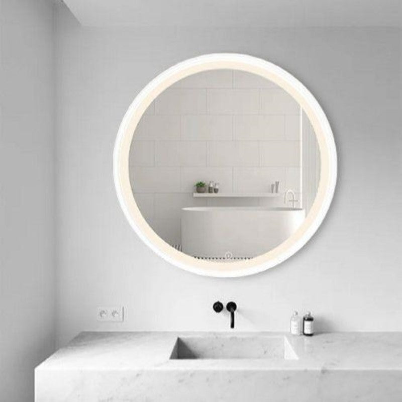 Miroir LED Rond 32W 58cm avec Interrupteur Tactile Cadre Blanc pour Salle de Bain - Silamp France