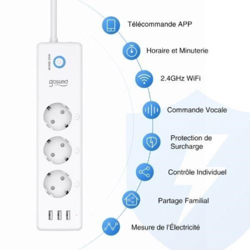 Multiprise Connectée WiFi 3G 15A + 3 Ports USB 3.1A Blanc - Silamp France