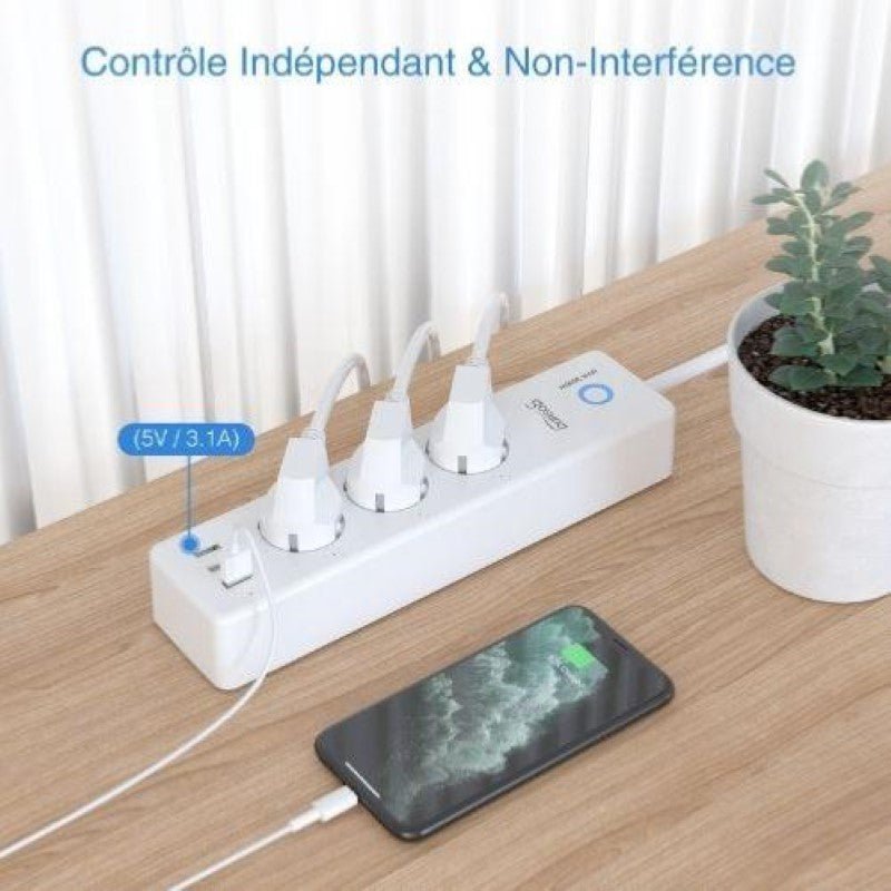 Multiprise Connectée WiFi 3G 15A + 3 Ports USB 3.1A Blanc - Silamp France