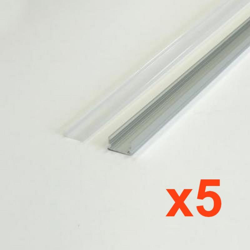 Profilé Aluminium 2m pour Ruban LED Couvercle Blanc Opaque (pack de 5)
