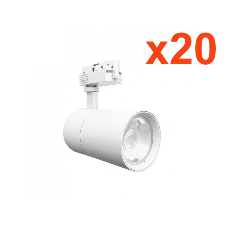 Spot LED sur Rail 30W 80° Compact Monophasé BLANC (Pack de 20)