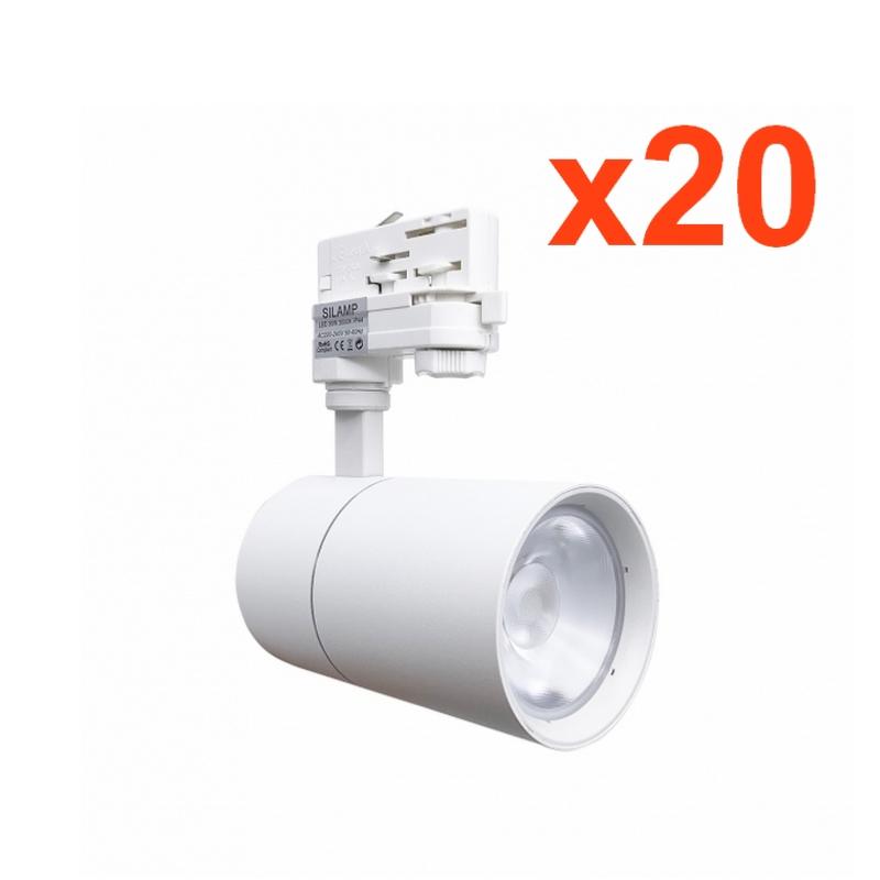 Spot LED sur Rail 30W 80° Triphasé Blanc (Pack de 20)